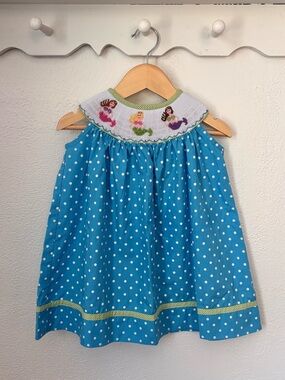 Castle & Crowns Smocked Mermaid Dress 12M Blue Polka Dot Boutique Girls